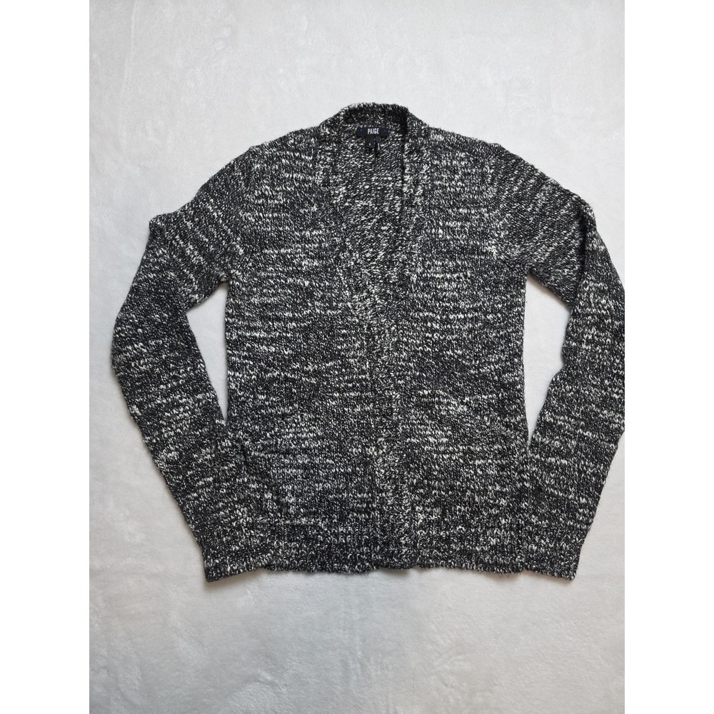 Paige Button Up Cardigan V-Neck Black & White Knit Pockets Preppy Casual Size S